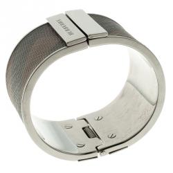 Pre Owned Burberry Coated Canvas Check Wide Cuff Bracelet 17cm