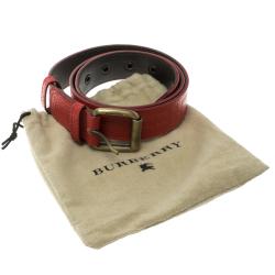 مملوكة مسبقًا Burberry Red Embossed Leather Belt 80cm