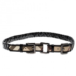 مملوكة مسبقًا Burberry Black Nova Check Patent Leather Belt 110 cm