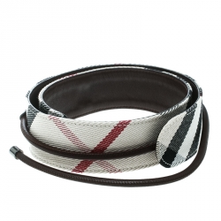 Pre Owned Burberry Off White/Brown Check Fabric and Leather Rope Detail Belt 80 cm