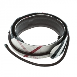 Pre Owned Burberry Off White/Brown Check Fabric and Leather Rope Detail Belt 80 cm