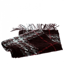 Pre Owned Burberry Burgundy Lurex Jacquard Knit Fringed Muffler