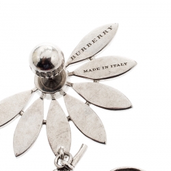 Pre Owned Burberry Half Daisy Crystal Silver Tone Clip-on Asymmetric Stud Drop Earrings