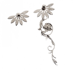 Pre Owned Burberry Half Daisy Crystal Silver Tone Clip-on Asymmetric Stud Drop Earrings