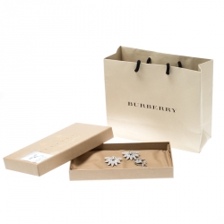 Pre Owned Burberry Half Daisy Crystal Silver Tone Clip-on Asymmetric Stud Drop Earrings