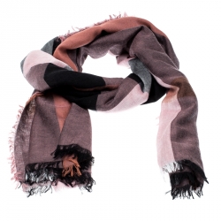 Burberry Black and Pink Nova Check Gauze Fringed Edge Scarf