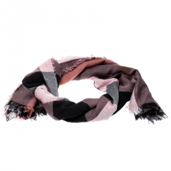 Burberry Black and Pink Nova Check Gauze Fringed Edge Scarf