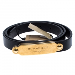 Pre Owned حزام بربري ريز جلد أسود رفيع 100 سم