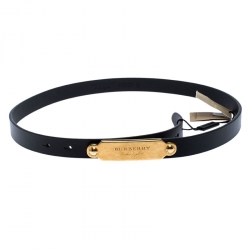 Pre Owned حزام بربري ريز جلد أسود رفيع 100 سم