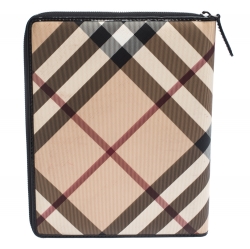 Pre Owned Burberry Beige/Black Nova Check PVC and Patent Leather Zip-Around Ipad Case