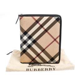 Pre Owned Burberry Beige/Black Nova Check PVC and Patent Leather Zip-Around Ipad Case