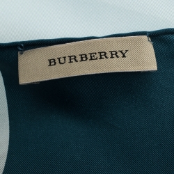 Pre Owned وشاح بربري حرير كاروهات أزرق و أخضر مربع