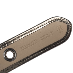 مملوكة مسبقًا Burberry Metallic/Beige Check PVC and Patent Leather Eyelet Buckle Belt 80CM 