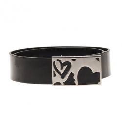 مملوكة مسبقًا حزام بربري إبزيم قلب جلد أسود 80 سم
