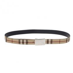 Pre Owned Burberry Novacheck Canvas Logo Plaque Belt 100CM