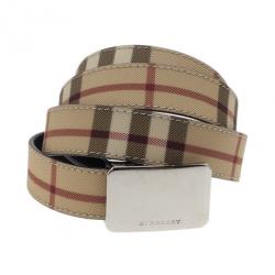 Pre Owned Burberry Novacheck Canvas Logo Plaque Belt 100CM