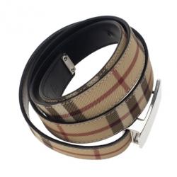 Pre Owned Burberry Novacheck Canvas Logo Plaque Belt 100CM