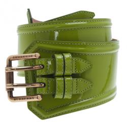 Pre Owned Burberry Prorsum Green Patent Leather Corset Belt 80CM