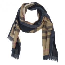 Pre Owned Burberry Novacheck Modal and Cashmere Brown Stole