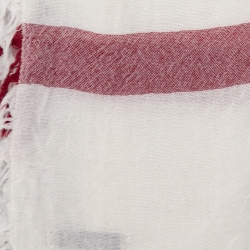 Pre Owned وشاح بربري مربع شراشيب صوف كاروهات هاوس أبيض