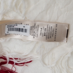 Pre Owned وشاح بربري مربع شراشيب صوف كاروهات هاوس أبيض