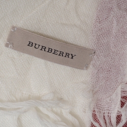 Pre Owned وشاح بربري مربع شراشيب صوف كاروهات هاوس أبيض