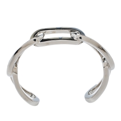 Pre Owned Burberry Chain Link Motif Palladium Plated Open Cuff Bracelet M