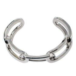 Pre Owned Burberry Chain Link Motif Palladium Plated Open Cuff Bracelet M