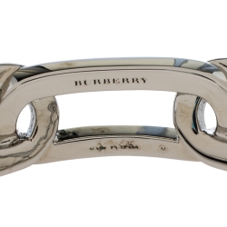 Pre Owned Burberry Chain Link Motif Palladium Plated Open Cuff Bracelet M