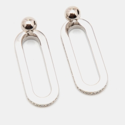 Pre Owned Burberry Chain Link Crystals Silver Tone Earrings