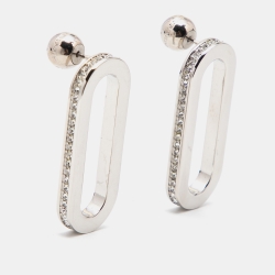 Pre Owned Burberry Chain Link Crystals Silver Tone Earrings