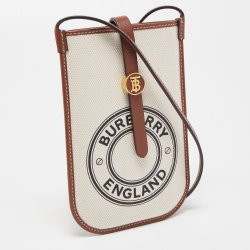 Pre Owned Burberry Off White/Brown Canvas And Leather Anne Phone Case