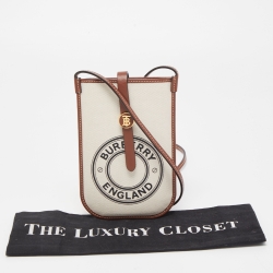 Pre Owned Burberry Off White/Brown Canvas And Leather Anne Phone Case