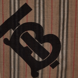 Pre Owned Burberry Beige Checked Wool and Silk Fringed Scarf