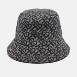 Pre Owned Burberry Grey Monogram Wool Bucket Hat M