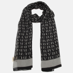 مملوكة مسبقًا Burberry Monochrome Logo Printed Silk Scarf