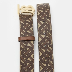 مملوكة مسبقًا Burberry Brown Monogram Coated Canvas TB Buckle Belt M