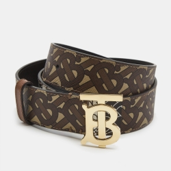 مملوكة مسبقًا Burberry Brown Monogram Coated Canvas TB Buckle Belt M