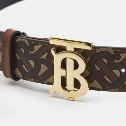 مملوكة مسبقًا Burberry Brown Monogram Coated Canvas TB Buckle Belt M