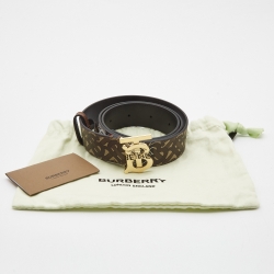 مملوكة مسبقًا Burberry Brown Monogram Coated Canvas TB Buckle Belt M