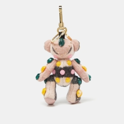 Pre Owned Burberry Pink/Grey Cashmere and Leather Thomas Bear Bag Charm