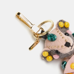 Pre Owned Burberry Pink/Grey Cashmere and Leather Thomas Bear Bag Charm