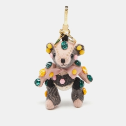 Pre Owned Burberry Pink/Grey Cashmere and Leather Thomas Bear Bag Charm