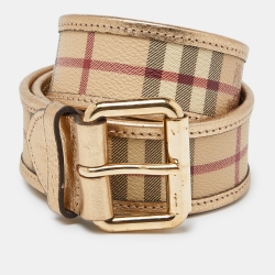 مملوكة مسبقًا Burberry Beige/Gold Haymarket Check PVC and Leather Buckle Belt 80CM