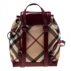 Burberry Beige/Red PVC and Patent Leather Backpack