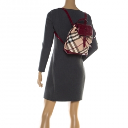 Burberry Beige/Red PVC and Patent Leather Backpack