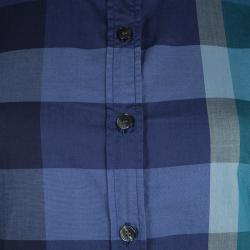 مملوكة مسبقًا قميص بربري كاروهات أزرق بأكمام طويلة أزرار أمامية S