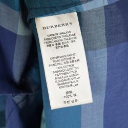 مملوكة مسبقًا قميص بربري كاروهات أزرق بأكمام طويلة أزرار أمامية S