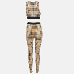 Pre Owned Burberry Brown Checked Jersey Leggings Set S/M