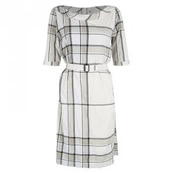 Pre Owned Burberry Brit Beige Checked Cotton Belted Kristie Dress M
